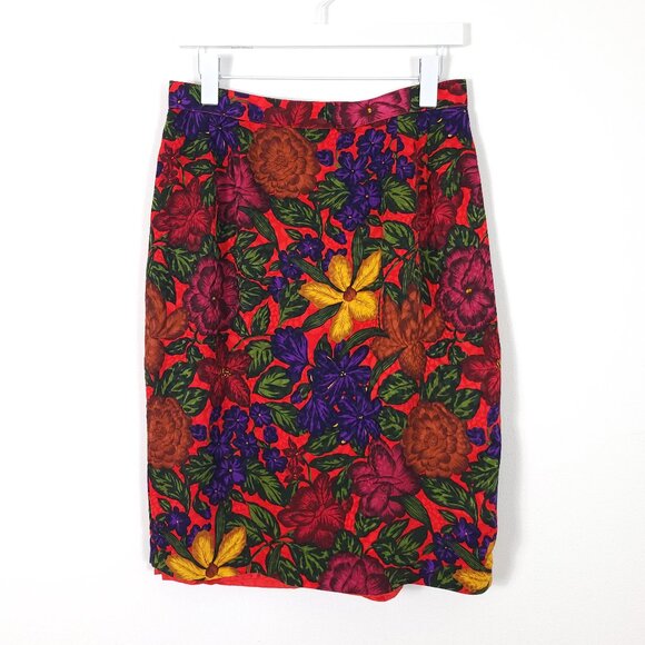 Vintage Floral Silk Skirt Made in Korea - Picture 1 of 7